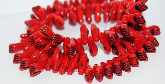 Hand Shaped Pressed Glass Beads, Mixed Colors Coral Black Lined (MIX-CORAL-46769), Glass, Czech Republic