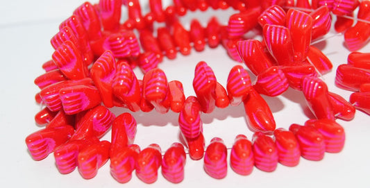 Hand Shaped Pressed Glass Beads, Mixed Colors Coral Pink Lined (MIX-CORAL-46470), Glass, Czech Republic