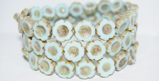 Table Cut Round Beads Hawaii Flowers, Blue Picasso (63000-43400), Glass, Czech Republic