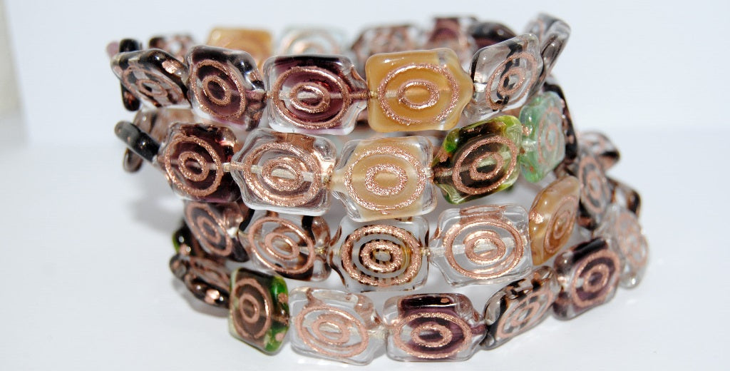 Spiral Turtle Pressed Glass Beads, Mixed Colors 6 Copper Lined (MIX-6-54200), Glass, Czech Republic