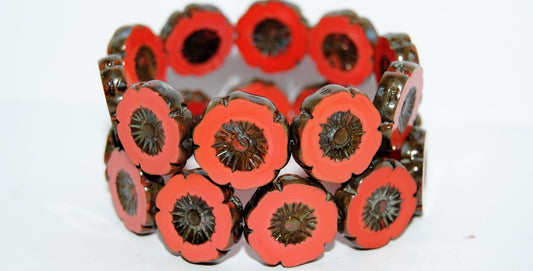 Table Cut Round Beads Hawaii Flowers,Red Travertin (93400-86800), Glass, Czech Republic