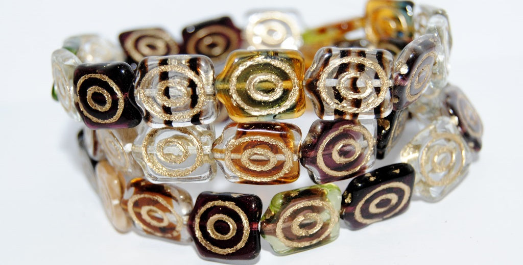 Spiral Turtle Pressed Glass Beads, Mixed Colors Color Gold Lined (MIX-COLOR-54202), Glass, Czech Republic