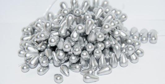 Pear Teardrop Pressed Glass Beads, Silver Matte (01700), Glass, Czech Republic