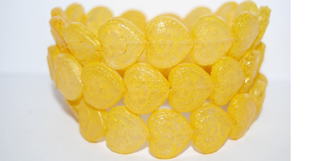 Heart With Flower Pressed Glass Beads, Lava Glass 43602 (LAVA-GLASS-43602), Glass, Czech Republic