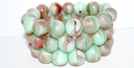 Round Pressed Glass Beads Druck, Mix Green Pink (77553), Glass, Czech Republic