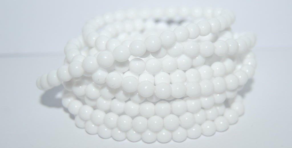 Round Pressed Glass Beads Druck,Chalk White (03000), Glass, Czech Republic