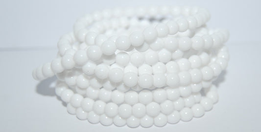 Round Pressed Glass Beads Druck,Chalk White (03000), Glass, Czech Republic