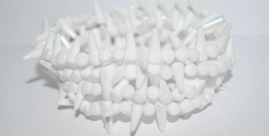 Spike Thorn Beads Chalk White Ab (03000-AB), Glass, Czech Republic