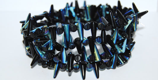 Spike Thorn Beads Black Ab (23980-AB), Glass, Czech Republic