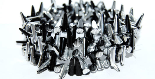 Spike Thorn Beads Black Crystal Silver Half Coating (23980-27001), Glass, Czech Republic