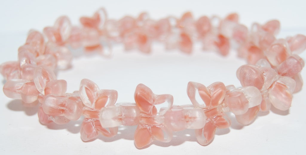 Table Cut Butterfly Beads, Opaque Pink Luster Cream (76028-14401), Glass, Czech Republic