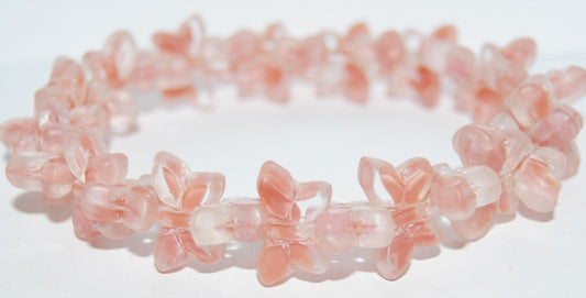 Table Cut Butterfly Beads, Opaque Pink Luster Cream (76028-14401), Glass, Czech Republic
