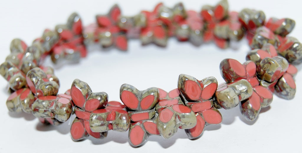 Table Cut Butterfly Beads, Red Picasso (93400-43400), Glass, Czech Republic