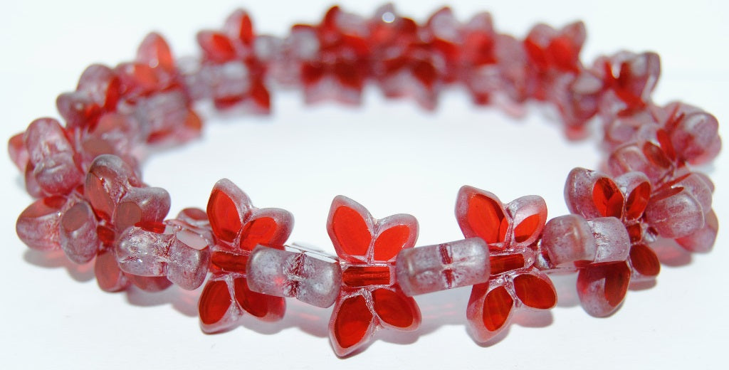 Table Cut Butterfly Beads, Transparent Red Luster Cream (70350B-14401), Glass, Czech Republic