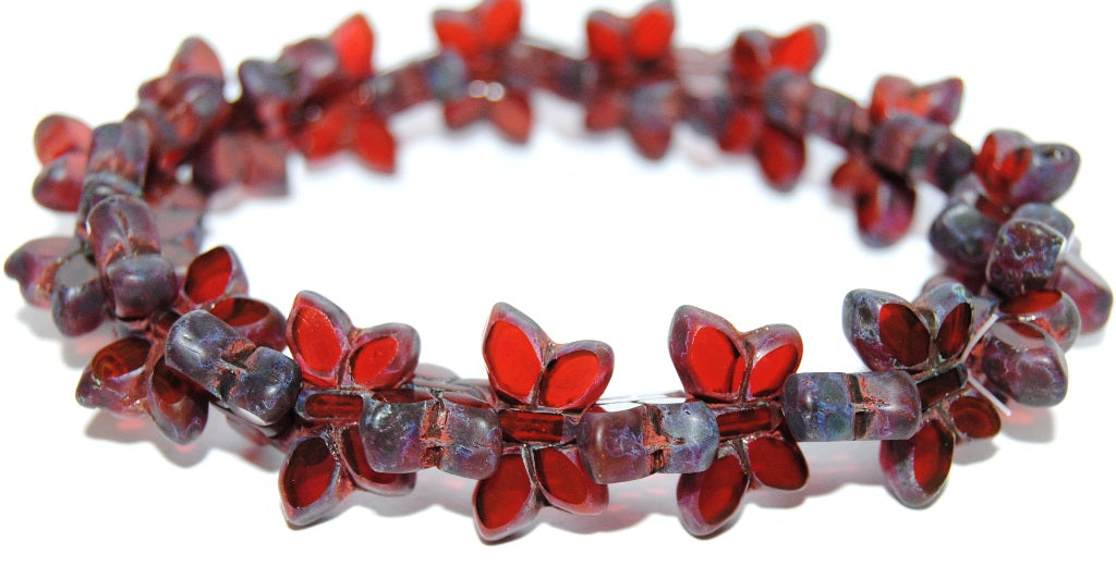 Table Cut Butterfly Beads, Transparent Red Stain Strong (70350B-86805), Glass, Czech Republic