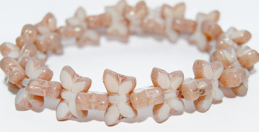 Table Cut Butterfly Beads, Opal Orange Luster Red Full Coated (11000-14495), Glass, Czech Republic