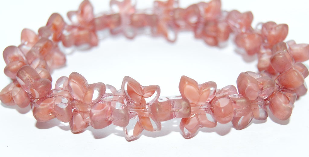 Table Cut Butterfly Beads, Opaque Pink Luster Red Full Coated Matte (76028-14495-M), Glass, Czech Republic