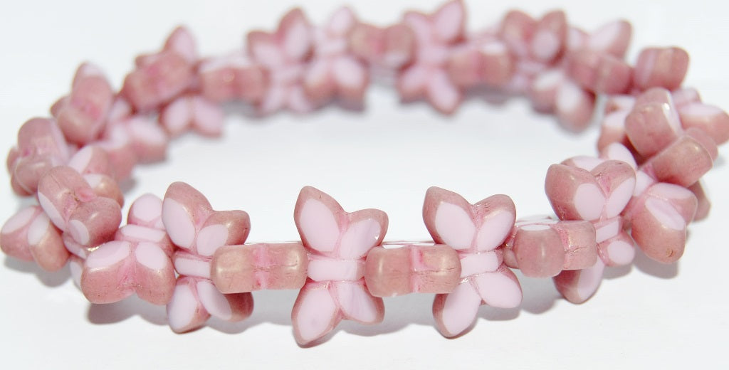 Table Cut Butterfly Beads, Opal Pink Luster Red Full Coated Matte (72010-14495-M), Glass, Czech Republic