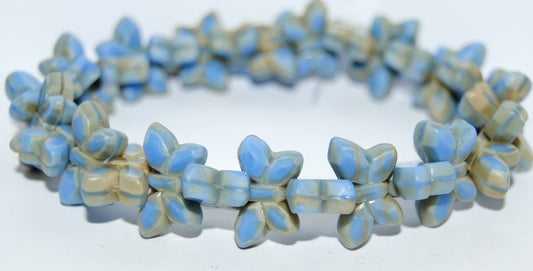Table Cut Butterfly Beads, Mix Blue Beige Matte (37114-M), Glass, Czech Republic