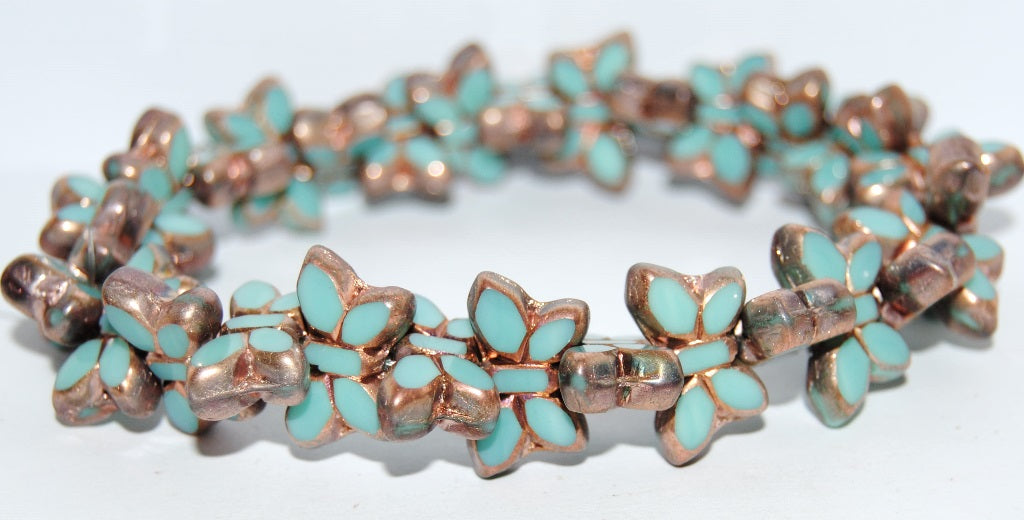 Table Cut Butterfly Beads, Turquoise Bronze (63130-14415), Glass, Czech Republic