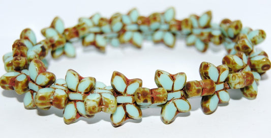 Table Cut Butterfly Beads, Turquoise Travertin Matte (63130-86800-M), Glass, Czech Republic