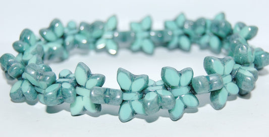 Table Cut Butterfly Beads, Turquoise Luster Blue Full Coated (63130-14464), Glass, Czech Republic