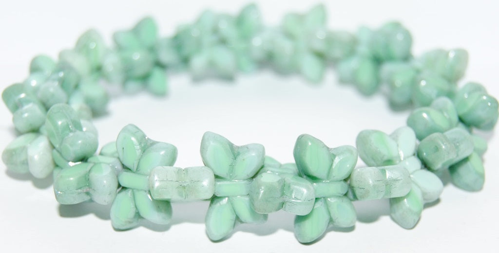 Table Cut Butterfly Beads, Opaque Green Luster Cream (54020-14401), Glass, Czech Republic