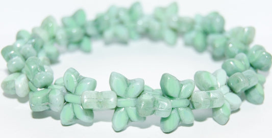 Table Cut Butterfly Beads, Opaque Green Luster Cream (54020-14401), Glass, Czech Republic