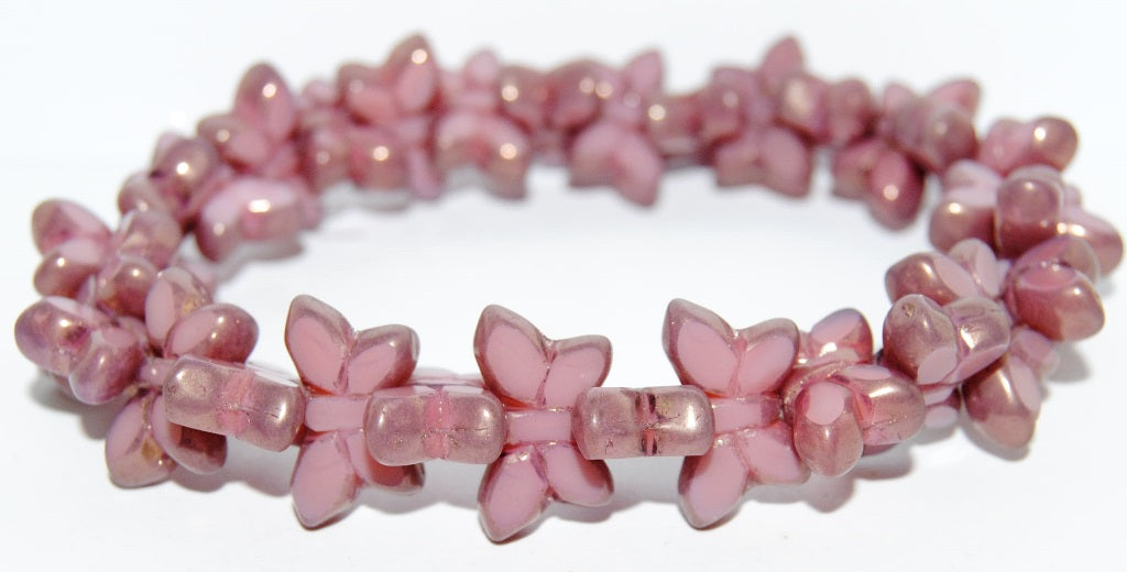 Table Cut Butterfly Beads, Opal Pink Bronze (72010-14415), Glass, Czech Republic