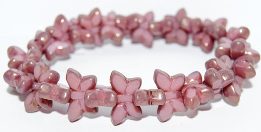 Table Cut Butterfly Beads, Opal Pink Bronze (72010-14415), Glass, Czech Republic