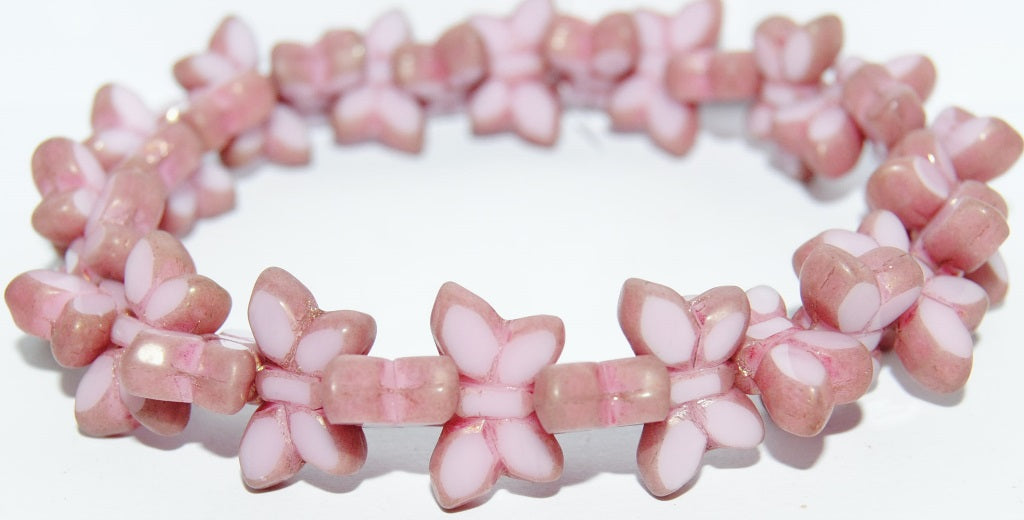Table Cut Butterfly Beads, Opal Pink Luster Red Full Coated (72010-14495), Glass, Czech Republic