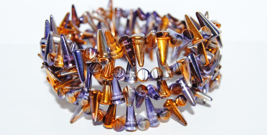 Spike Thorn Beads Crystal Glossy Purple Gold (00030-48107), Glass, Czech Republic