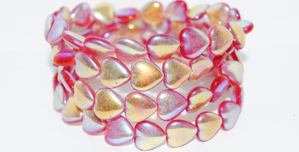 Heart Pressed Glass Beads, Mixed Colors Ruby Crack Ab 2Xside (MIX-RUBY-CRACK-AB-2XSIDE), Glass, Czech Republic