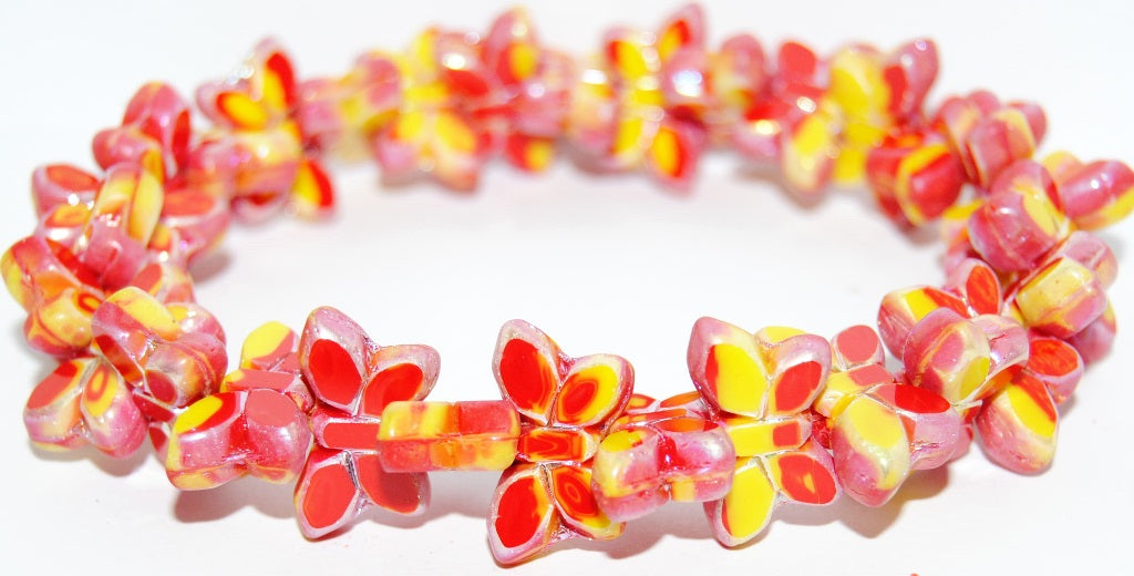 Table Cut Butterfly Beads, Red Yellow Mix Ab2Xside (93198312-AB2XSIDE), Glass, Czech Republic