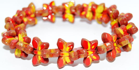 Table Cut Butterfly Beads, Red Yellow Mix Luster Red Full Coated (93198312-14495), Glass, Czech Republic