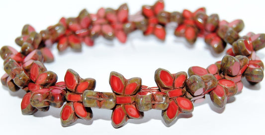 Table Cut Butterfly Beads, Red Travertin (93400-86800), Glass, Czech Republic