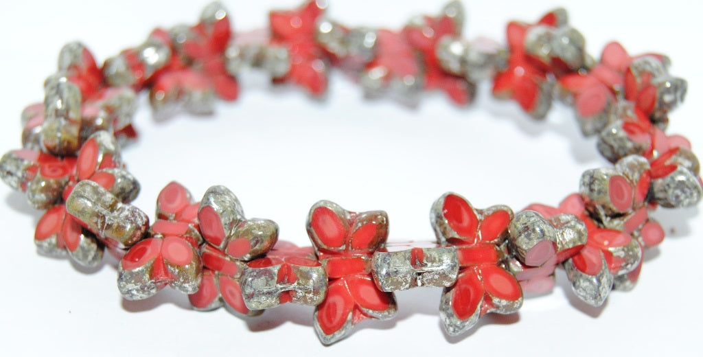 Table Cut Butterfly Beads, Red 43400B (93400-43400B), Glass, Czech Republic