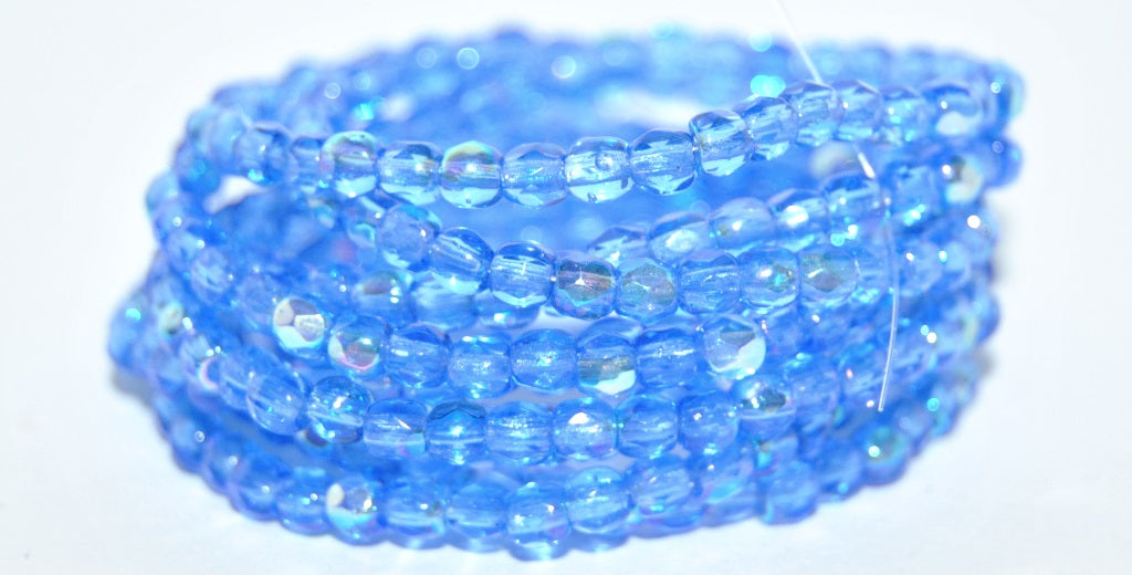 Czech Glass Hand Made Lampwork Beads Lines With Aventurine, Transparent Blue Ab (3-30040-AB), Glass, Czech Republic