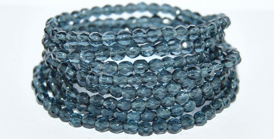 Fire Polished Faceted Glass Beads Round, Transparent Dark Blue (30330), Glass, Czech Republic