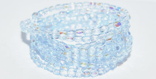 Fire Polished Faceted Glass Beads Round, Transparent Blue Ab (30010 Ab), Glass, Czech Republic