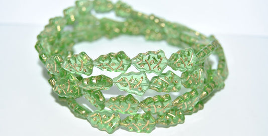 Christmas Tree Decorated Pressed Glass Beads, Transparent Green 54202 (50500 54202), Glass, Czech Republic