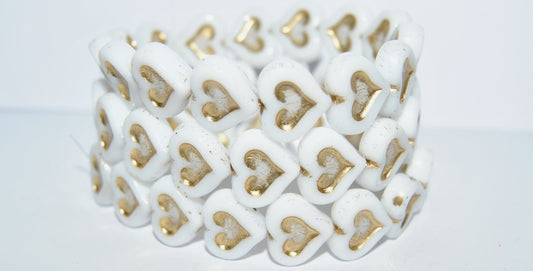 Heart With Heart Pressed Glass Beads, White 54202 (2010 54202), Glass, Czech Republic