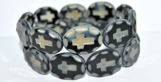 Table Cut Oval Beads With Cross, 17019 Matte (17019 M), Glass, Czech Republic
