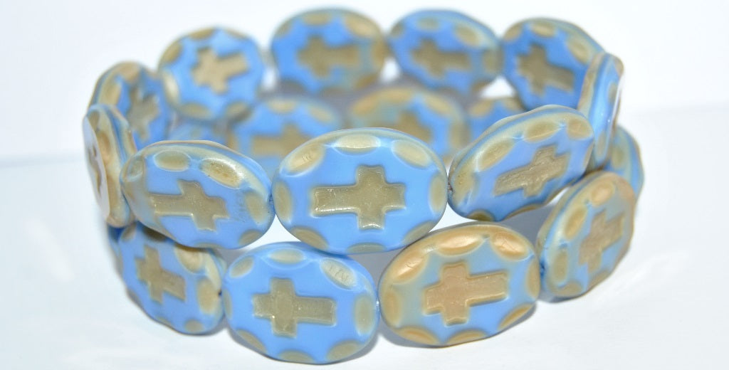 Table Cut Oval Beads With Cross, 37114 Matte (37114 M), Glass, Czech Republic