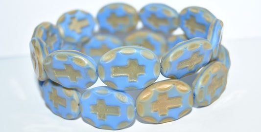 Table Cut Oval Beads With Cross, 37114 Matte (37114 M), Glass, Czech Republic