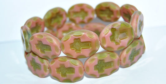 Table Cut Oval Beads With Cross, 77553 Matte (77553 M), Glass, Czech Republic