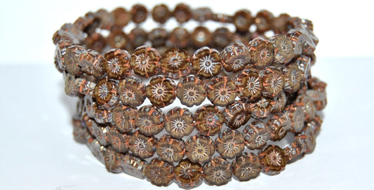 Table Cut Round Beads Hawaii Flowers, (16617C 43400), Glass, Czech Republic