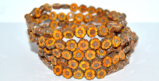 Table Cut Round Beads Hawaii Flowers, (931483120 43400), Glass, Czech Republic