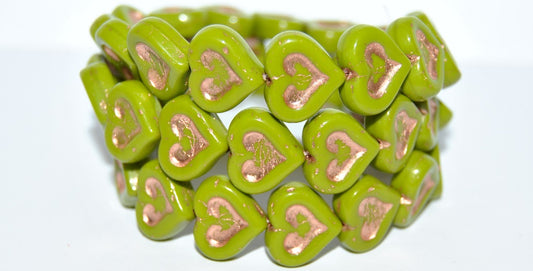 Heart With Heart Pressed Glass Beads, Opaque Green 54200 (53400 54200), Glass, Czech Republic