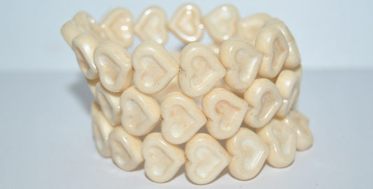 Heart With Heart Pressed Glass Beads, White Luster Brown Full Coated (2010 14413), Glass, Czech Republic